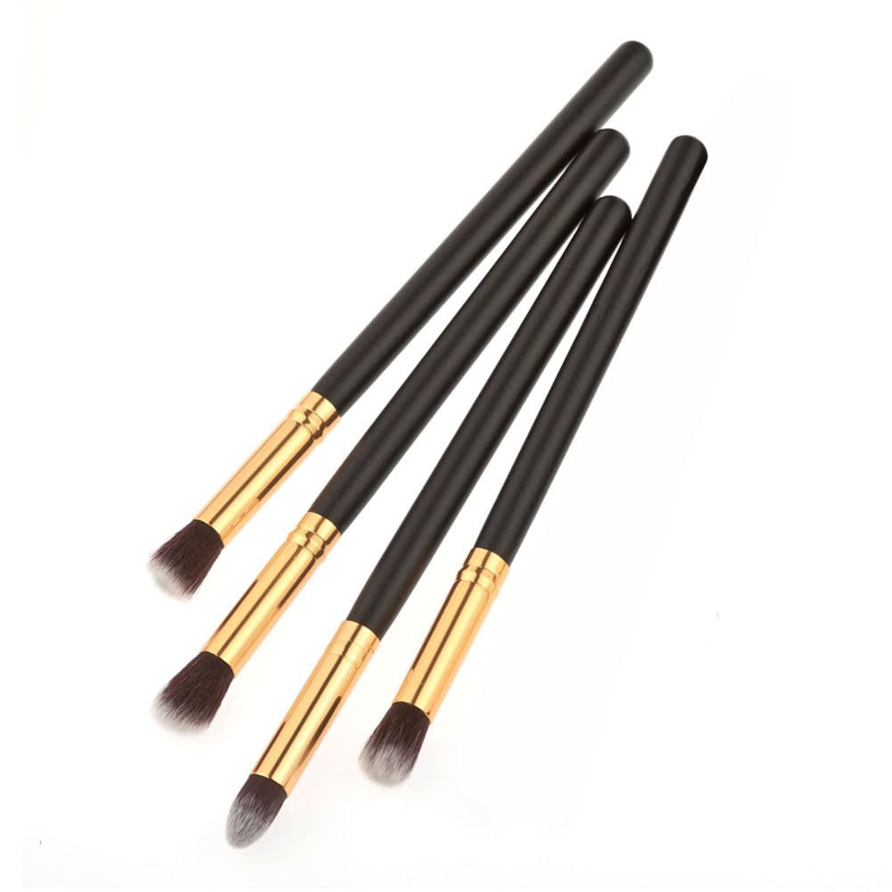 FRCOLOR 4Pcs Eyeshadow Makeup Brushes Set Eyeshadow Blending Brush Makeup Tool Kit for Women, Black & Gold, Nylon Wool & Wooden, 7.08 Inch, Ideal for Home & Party Use