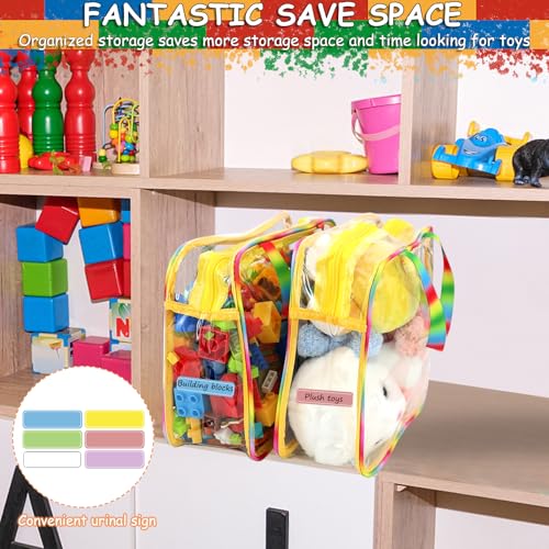 Image of 6 Packs Large Toy Storage Bags with Labels, Reusable Clear PVC Board Game Storage, Travel Waterproof Organizer Bags with Zipper Large Capacity (Gradient Color)