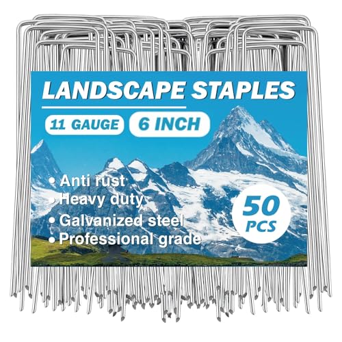 Garden Stakes - Landscape Staples for Plants, 50 Pack Garden Staples Landscape Fabric Stakes 6 inches 11 Gauge Lawn Staples Fence Stakes for Gardening
