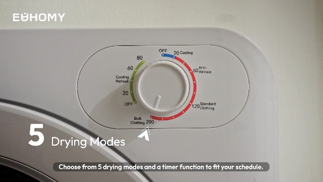 Image of Euhomy Portable Clothes Dryer, 1.5 Cu.Ft. Portable Dryer, 850W Drying Machine with Front-Loading Stainless Steel Drum, 5 Functions, Suitable for Apartments, Dorms, RVs, Small Spaces