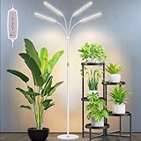 Kullsinss Pflanzenlampe LED mit Ständer, 4-Kopf Vollspektrum Pflanzenlicht für Zimmerpflanzen mit 4/8/12/16 Stunden, 3 Lichtmodi, 5 Helligkeit, höhenverstellbare Grow Light für Indoor Pflanzenwachstum