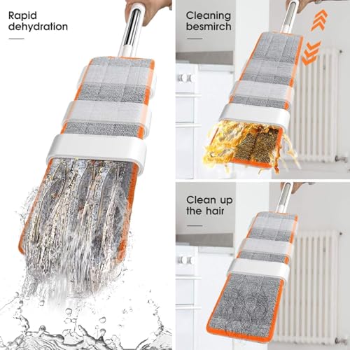 Image of TEKCOOL Moppers for Cleaning Floor Tekcool Microfiber Magic Mop for Floor Cleaning,Home Hands Free Squeeze Mop, Stainless-Steel Handle, Bucket Less and Microfiber Refill:'