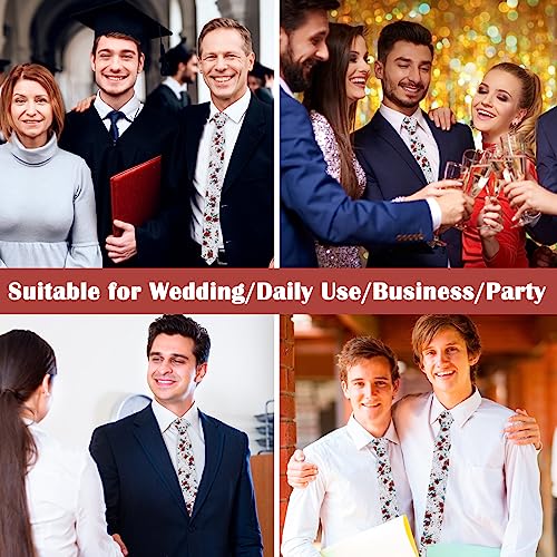 Image of Mantieqingway Men Skinny Tie Cotton Floral Necktie for Wedding Groomsmen Tie
