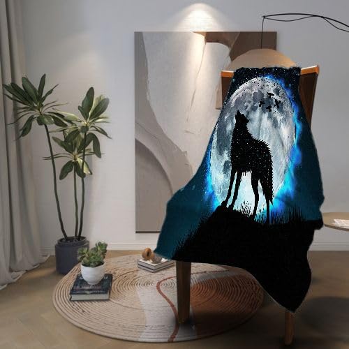 Koc flanelowy, rozmiar king size, 230 x 270 cm, czarny wilk (młodzież), narzuta na sofę z mikrofibry, narzuta na łóżko, krzesło, do biura, puszysta narzuta na łóżko, sofę, kanapę, 90 x 106