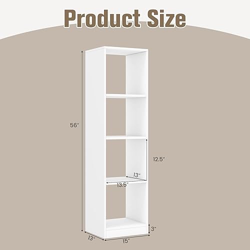 Miniatura 2 de IFANNY Estantería blanca, estante vertical con 4 cubos, estante de exhibición moderno, estantes de almacenamiento de madera para dormitorio, sala de