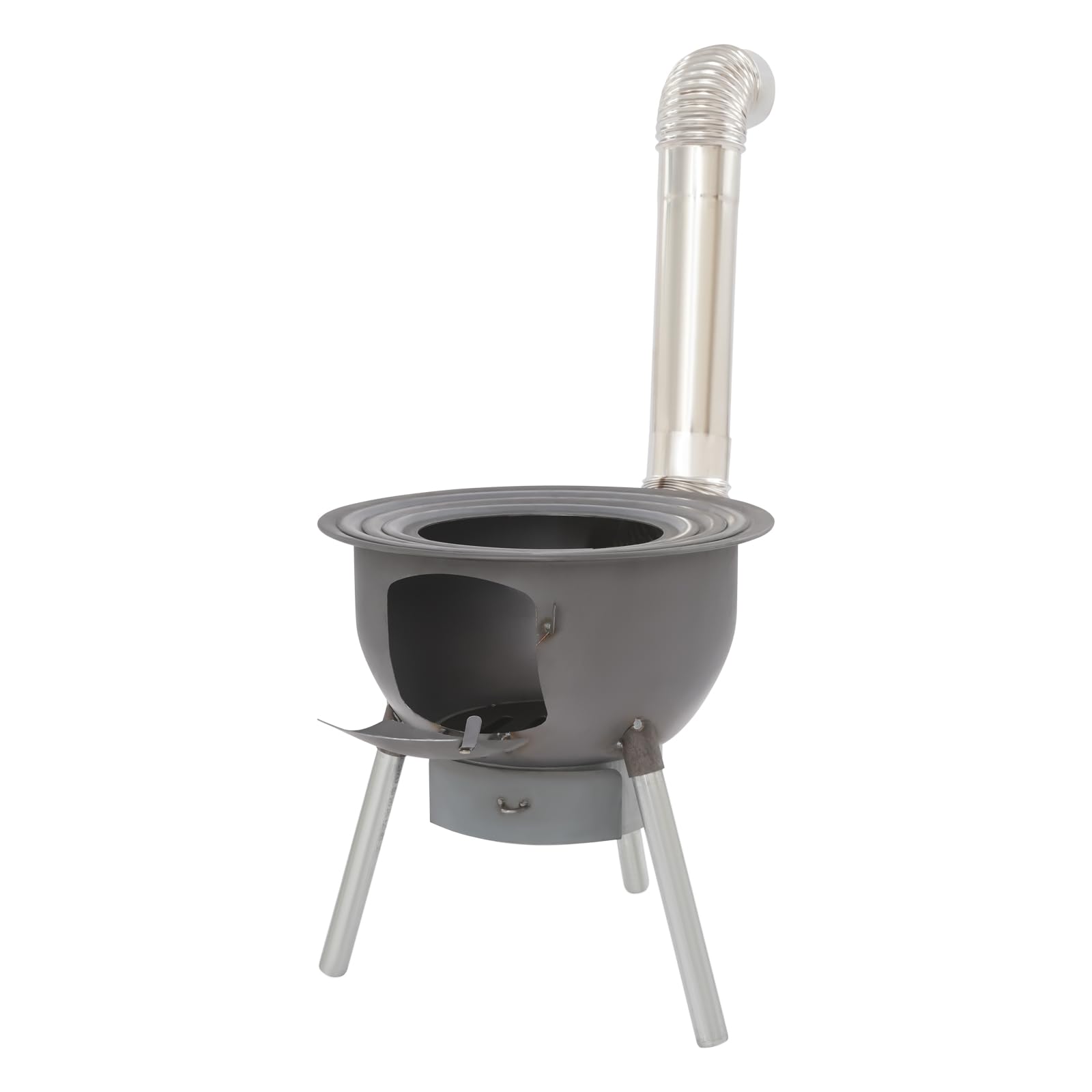 Estufa de leña multifunción con parrilla, 48 x 52 cm | 3 anillos de wok y capacidad de carga de 150 kg, acero y acero inoxidable, negro, para camping, jardín y picnic al aire libre