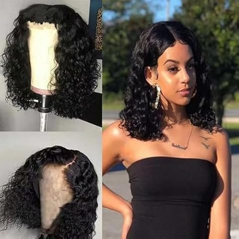 XIROM UN Short Black Wavy Wig for Women 14 Inch Shoulder Length Middle Part Curly Wavy Bob Wig Natural Looking Synthetic Heat Resistant Fiber Wig for Daily Party Use Cover