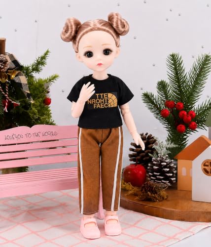 Image of Tickles Set Movable Jointed Makeup Cute Girl Brown Eyes Fashionable Doll for Kids Girls (Size: 30 cm Color: Brown and Black)