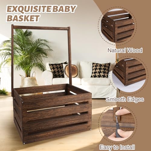 Image of Wooden Baby Shower Crate Closet, Personalized Baby Shower Basket, Baby Storage Crate Hamper, Easy Assembly Baby Baskets for Newborn Boys Girls, Pregnancy Gifts for New Parents(Brown)