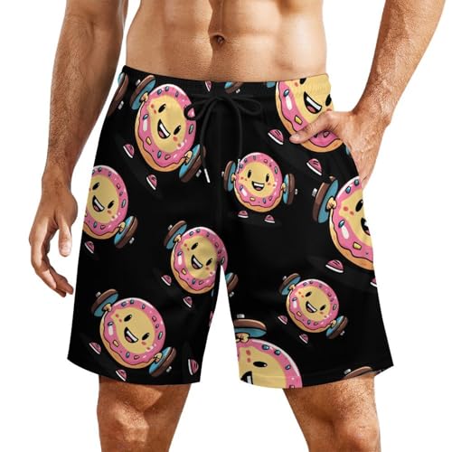 Weightlifing Workout Gym Donut Mens Swim Trunks Quick Dry Beach Board Shorts with Pockets