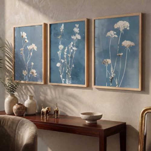 Image of kotart Floral Art Home Decoration For Wall Decor | Aesthetic Paintings With Frame For Living Room Bed Room Hotel Wall Decor Digital Reprint Set of 3 (20x30 Inch)