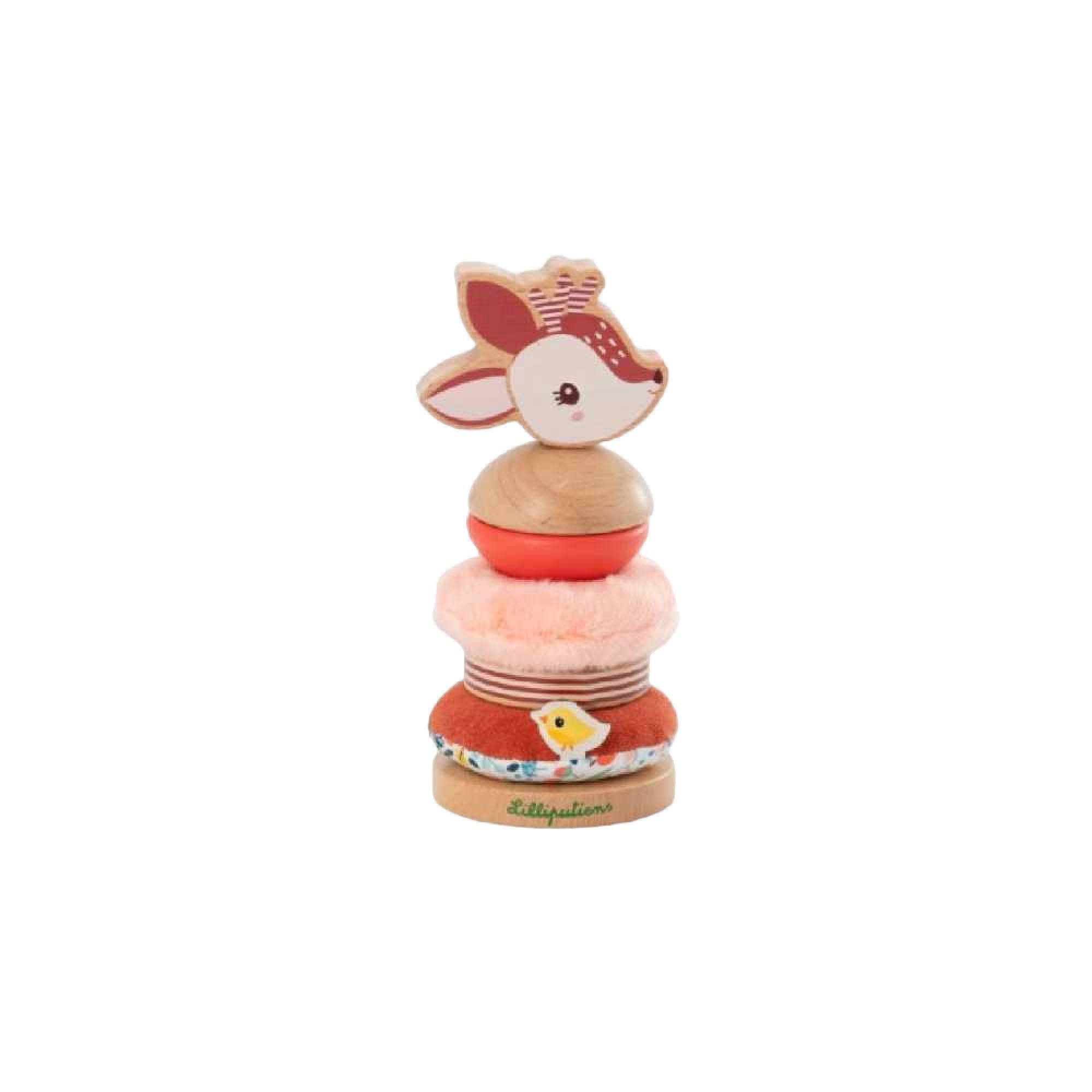LILLIPUTIENS - Stacking Pyramid for Kids Stella the Fawn - Educational toy in wood and fabric - Creative stacking of multicolored pieces - Develops fine motor skills - From 12 months - 83471