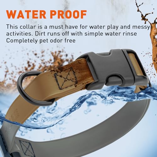 Image of Dogline Biothane Waterproof Dog Collar with Quick Release Buckle Strong Coated Nylon Webbing with Odor- Proof for Easy Care Easy to Clean Fits Small Medium Large Dogs, Coyote Brown 1 inch W 15-25 inch L