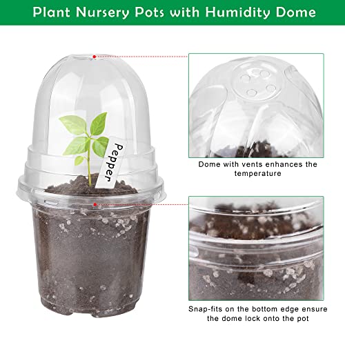 Hahood 36 Packs 4 Inch Plant Nursery Pots With Humidity Dome Plastic Planters Gardening Flower Plant Pots Seed Starting Pots With Plant Labels For Seedling Indoor Outdoor Garden, Transparent #TOP3