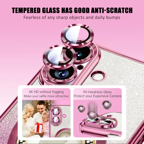 Image of Misscase for iPhone 17 Magnetic Glitter Case Compatible with MagSafe,Full Protection Slim Shockproof Anti-Scratch Case with Camera Lens Protector Plating Bling Dust-Proof Net for Women Pink