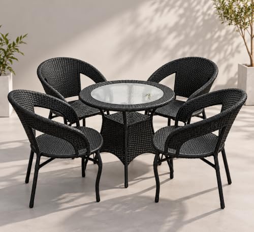 Image of Outdoor & Indoor Patio Furniture Set, 4 Chairs & 1 Table, Bistro Set for Balcony, Garden, Lawn, Terrace & Rooftop, Black