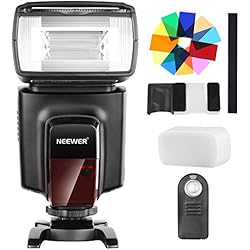 Flash Inalambrico Nikon Neewer - Kit de Flash Speedlite TT560 con 12 filtros de Color y Mando a Distancia inalámbrico para Canon Nikon Panasonic Olympus y Otras cámaras DSLR, difusor Duro