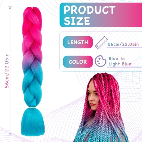 Leogony 2PCS 3 Tone Hair Extensions for Braiding Fake Braids Hair, Peach Lake Blue Purple Plait Coloured Synthetic Wig - Image 3