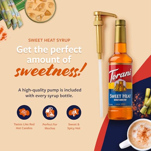 Image of Torani Sweet Heat Syrup for Coffee, Lemonade, Sodas, and Cocktails, Pump Included, 25.4 Fl Oz