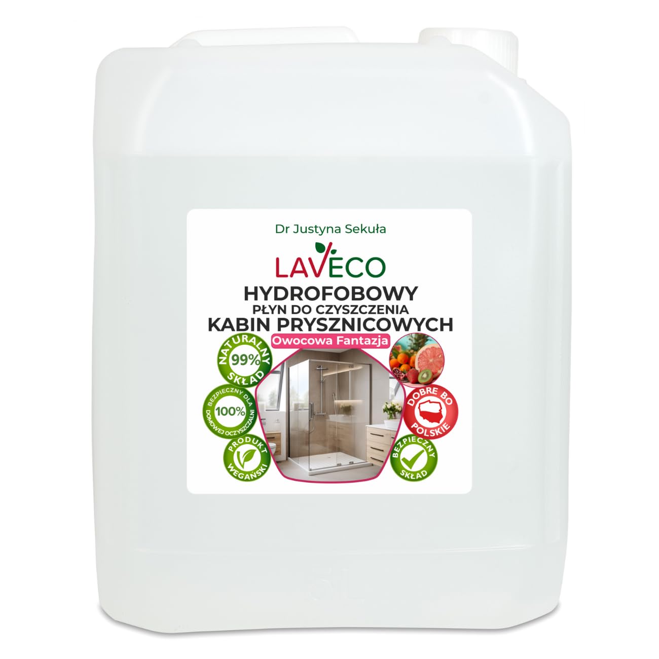 Hydrofobowy płyn do czyszczenia kabin prysznicowych – owocowa fantazja – 5 l
