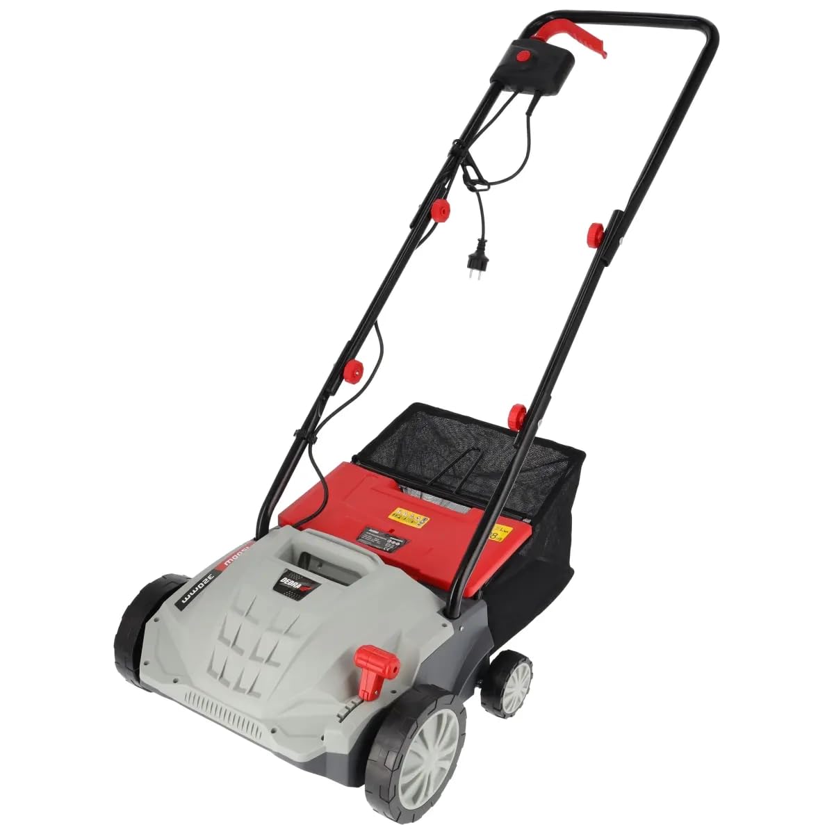 Vertikutierer/Rasenlüfter DEDRA, elektrischer Antrieb, stark 1500 W, 3000 U/Min, 32cm Arbeitsbreite, niedriger Geräuschpegel, 30 l Fangsack, mit Tiefenverstellung