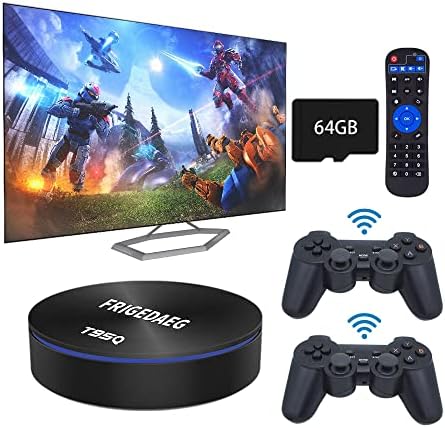 FRIGEDAEG Game Console With 30000+ Games, T95Q Game Box With Android 9.0/EmuELEC System 2 In 1, Compatible With PSP/PS1/Arcade/MAME,8K HD Output(64GB)