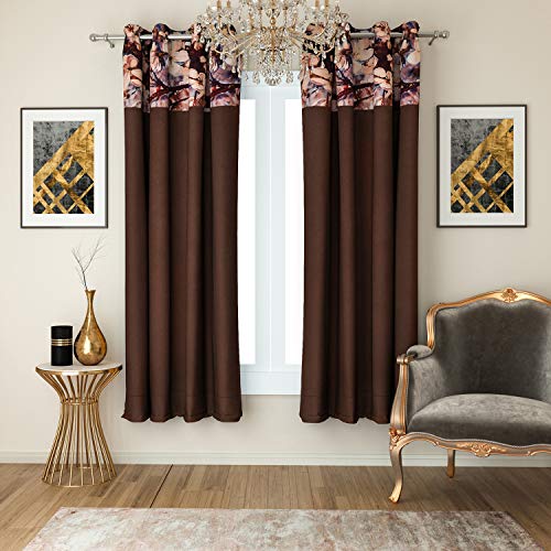 Image of Swayam 100% Blackout Polyester Window Curtain for Living Room & Bedroom | 5 Feet | Room Darkening Curtain with Eyelets | Pack of 2 | Solid Design - Brown