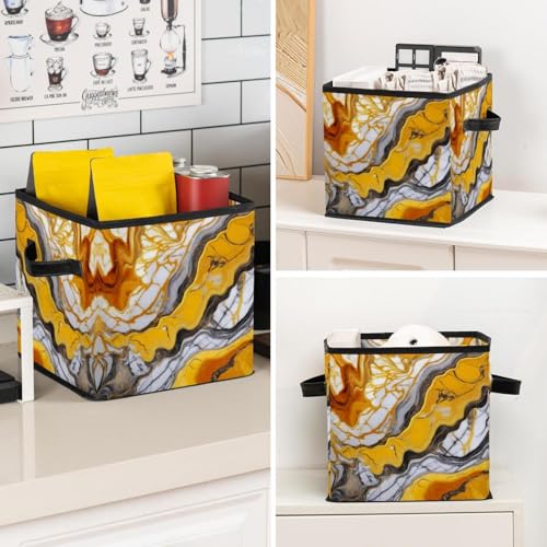 Grand bac de rangement pliable bac cube marbre jaune boîte maison durable - 8