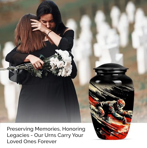 Image of Personalized Ice Hockey - Memorial Urn for Male & Female - Funeral Urn - 10 Inch - Large with Velvet Bag - Large Decorative Urn - Cremation Urn - Large Burial Urn - Decorative Urn for Ashes