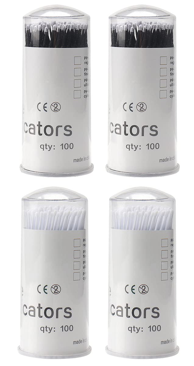 ECVV 400 Pcs Disposable Micro Applicators Brush, Micro Eyelash Swabs for Eyelash Extension Cosmetics Makeup Bendable Brushes Picks with Storage Box-Black and White