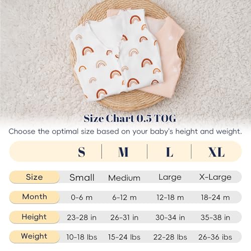 Image of PHF 2 Pack Baby Wearable Blanket 6-12 Months, Rayon Derived from Bamboo, Ultra Soft TOG 0.5 Baby Wearable Blankets with 2-Way Zipper, Medium Size, Rainbow