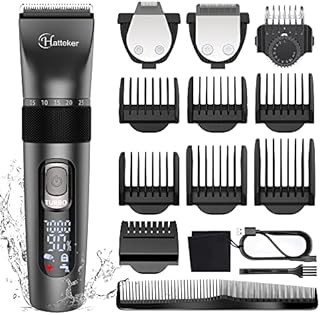 Hatteker Beard Trimmer Hair Clippers for Men Cordless Barber Trimmer Kit Waterproof Adjustable Speeds 15-Pieces Hair Clipper USB Rechargeable