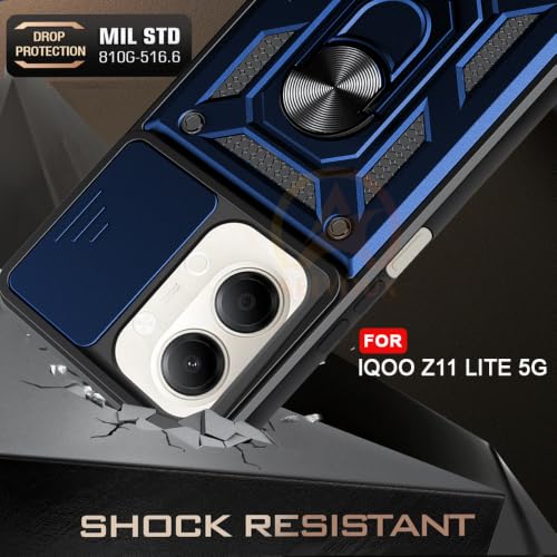Image of Armor Bumper Back Cover Case for iQOO Z11 Lite 44W 5G Rotating Camera Cover, Ring Holder & Kickstand | Heavy Duty & 360 Degree Protection Back Cover for iQOO Z11 Lite 44W 5G (Blue)