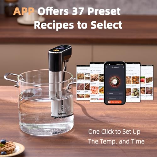 Sous Vide Cooker,WiFi APP and Recipes Included,1300W IPX7 Waterproof Immersion Circulators,Precision Slow Cooker,Digital Display Control,Ultra Quiet,Fast Heating,Easy to store(Silver)