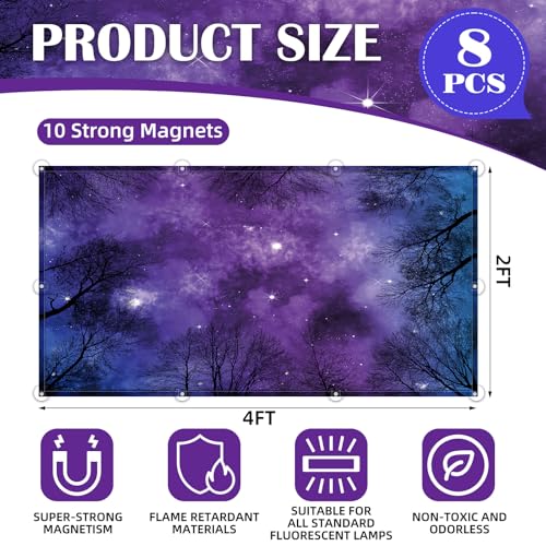 Image of ANGSYLTH 8 Pcs Fluorescent Light Covers - 4 x 2 Feet Covers for Ceiling Lights, 8 x 10 Magnetic Light Filters for Classroom, Office, Hospitals (Forests & Starry Sky)