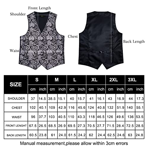 Image of DiBanGu Mens Paisley Vest Silk Sleeveless Suit Vest and Neck Tie Pocket Square Cufflinks Set for Wedding Formal