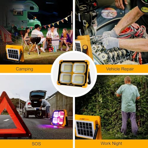 Image of 100W LED Construction Spotlight Solar Light Portable, 10000LM 12000mAh Battery Work Light USB Rechargeable Battery, 4 Light Modes, Camping Fox Lamp for Emergency Portable Outdoor, Construction, Garage