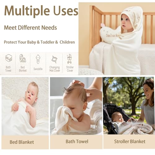 Image of 6-Pack Organic Cotton Baby Bath Set - Embroidered Hooded Towel & 5 Soft Washcloths, Ultra Soft Newborn, Toddlers, Registry Gift for Boys & Girls, Brown 37.5 x 37.5 Inches