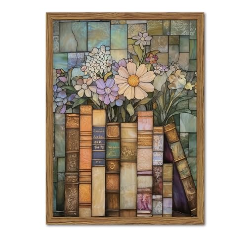 YYNISPIN Vintage Book Wildflower Wall Art Moody Stained Glass Book