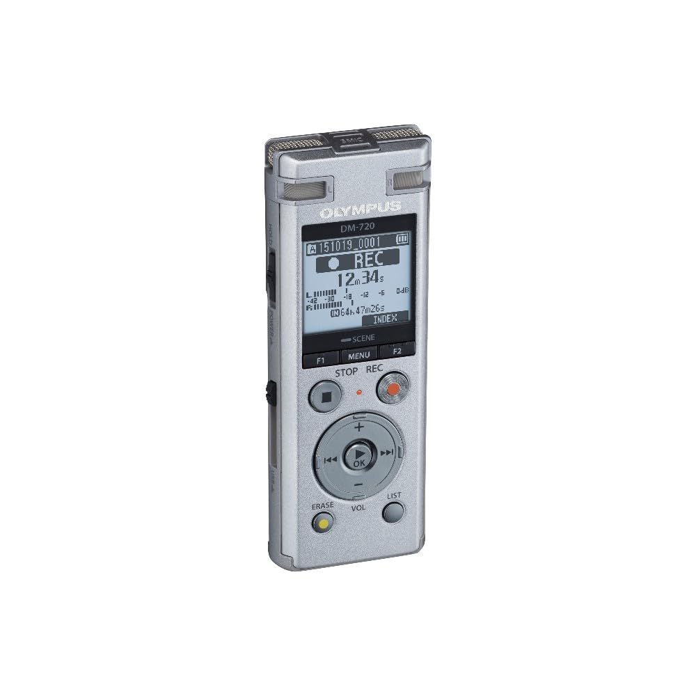 Olympus DM-720 High-Quality Digital Voice Recorder with TRESMIC Microphones, Advanced Playback, Direct USB, Zoom Mic, Intelligent Auto Mode, Noise Cancel, Transcription Mode and 4 GB Memory