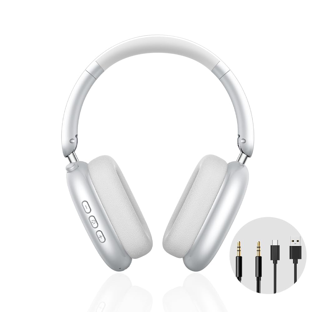 Cuffie Bluetooth 6.1 wireless 2025, con ANC & ENC, HiFi, microfono, uso con cavo e wireless, alta insonorizzazione, 30h autonomia, pieghevoli, USB, per telefono PC lavoro viaggio,Argento