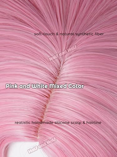 Image of Half and Half Pink Curly Anime Ponytail Wig Long Light Pink Twin Tail Wigs Cute Lolita Costume Wigs for Women Halloween Party Daily