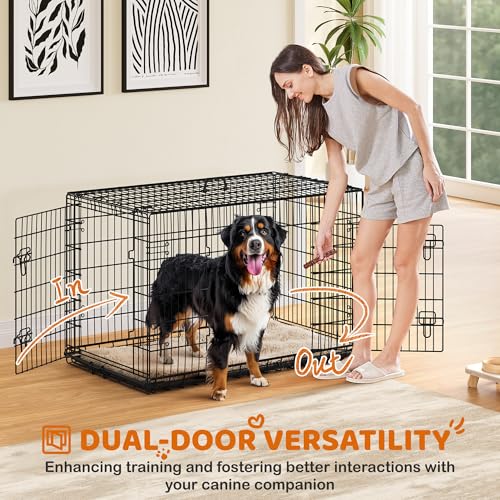 Image of Yaheetech 48in Double Door Metal Dog Crate w /Divider for Puppy Indoor Use | Heavy-duty Sturdy Metal Frame, Easy Assemble, Fold Up for Travel, Removable Tray, Ideal for Puppies, Medium to Large Dogs