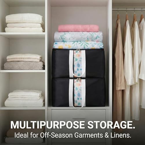 Image of EASY HOME 70 litre Storage Bags for Clothes Large | Cloth Storage Organizer with Zip Closure | Wardrobe Bag for Sarees, Quilts & Blankets | Moisture Proof Nylon Cover Bag (54x46x28 cm)