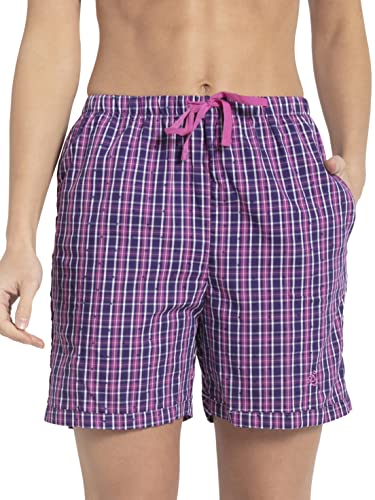 Image of Jockey RX15 Women Super Combed Cotton Yarn Dyed Woven Relaxed Fit Striped Shorts with Side Pockets (Colors & Prints May Vary)