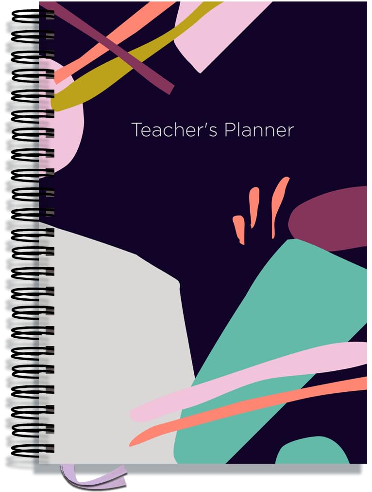 Teacher Planner 2025-2026 A4 size by Pirongs | 6 Lesson Planner for Teachers | Page a day | Undated, Hardback, Wiro-bound Teachers Planner - Abstract