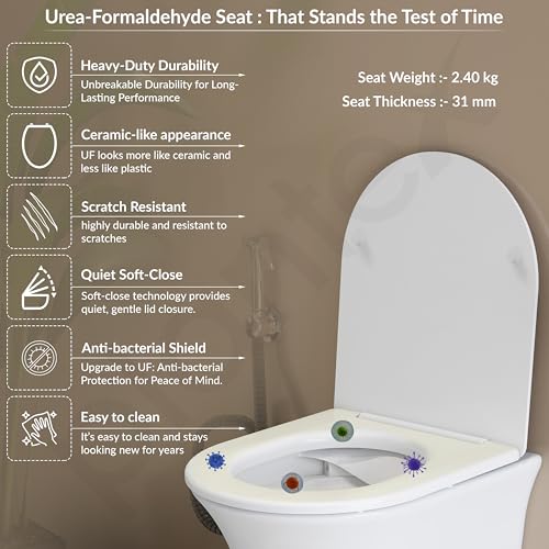 Image of Plantex Imported Ceramic Western Commode /Wall Hung Western Toilet /Rimless Washdown Commode for Bathroom with Soft Close Toilet Seat Cover - P Trap Outlet (1161 - Matt White)