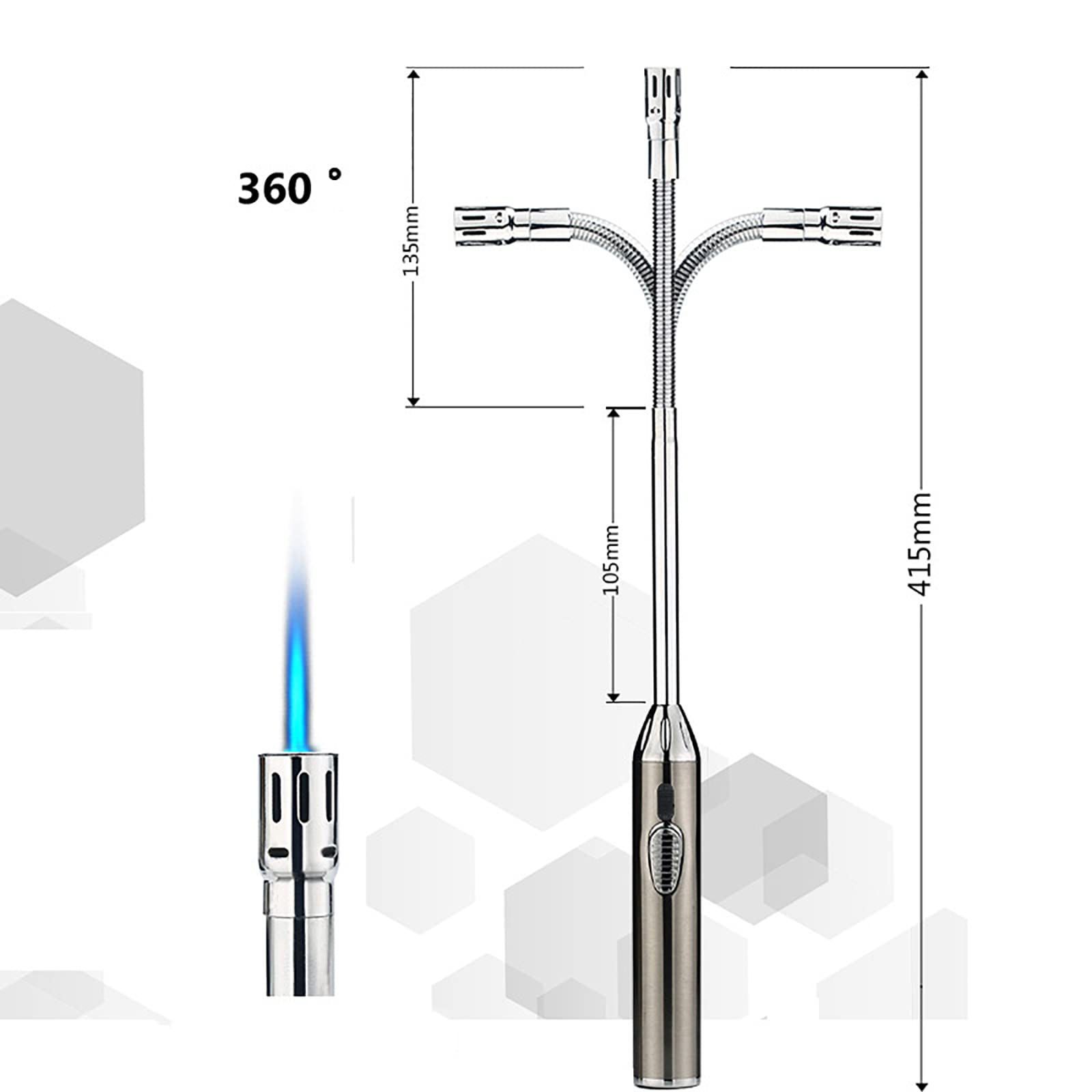 Encendedor de fuego con llama de chorro, encendedor de cocina, soplete de butano con bloqueo de seguridad, para postres, soldadura de bricolaje, barbacoa y horneado (gas butano no incluido)