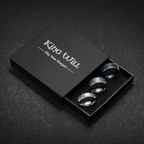Image of King Will Classic Tungsten Wedding Band for Men, 6 /7 /8 /9 /10mm Widths, Polished Finish Step Edge Matte Rings Comfort Fit