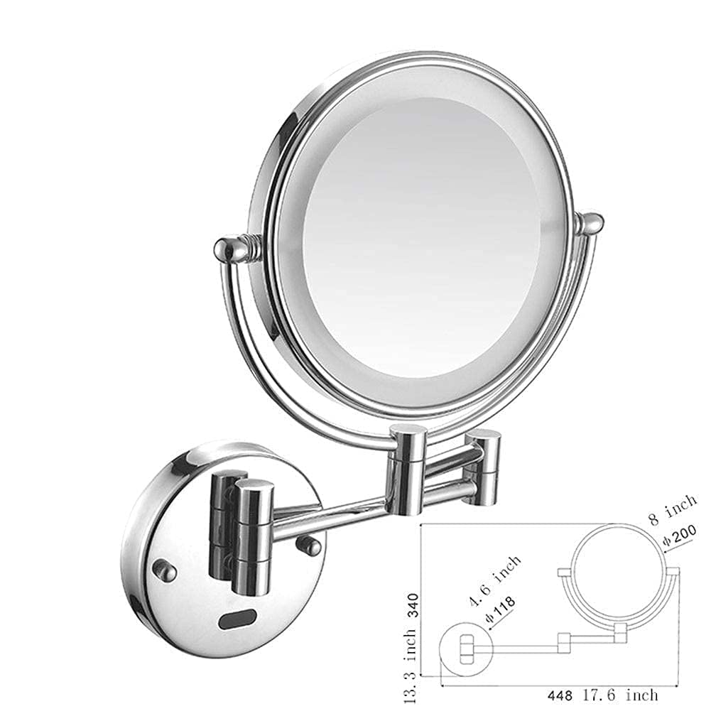 Specchio da Bagno, Specchio per Trucco a Parete, Estensibile su Entrambi i Lati, Rotazione di 360 Gradi, Braccio Estensibile, per Bagno